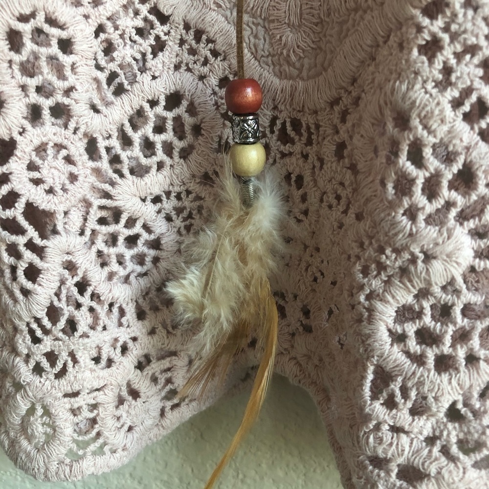 Sold POL embroidery boho feather trim blouse M/L - Picture 6 of 11